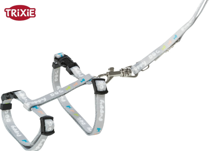 Шлея с поводком для щенков TRIXIE Junior (светло-серый) (S-M 23-34 см/8 мм)