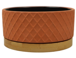 Миска Mr.Kranch Bamboo керамическая коричневая на бамбуковой подставке