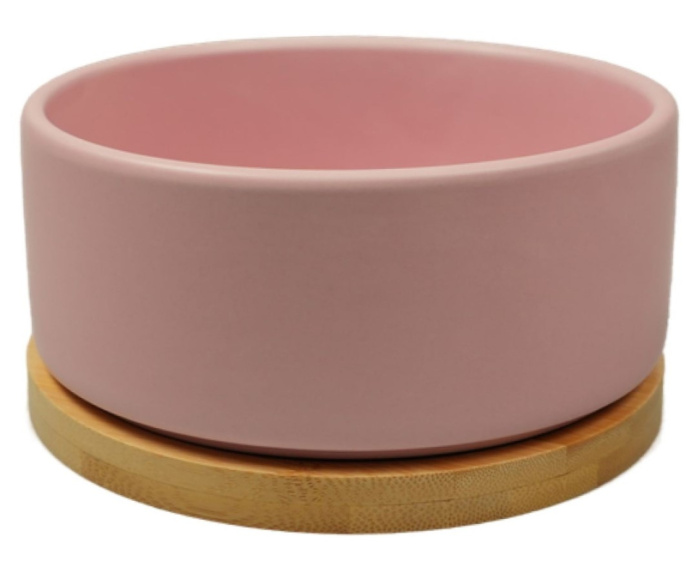 Миска Mr.Kranch Bamboo керамическая розовая на бамбуковой подставке (860 мл.)