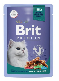 Влажный корм для стерилизованных кошек Brit Premium Cat (утка с яблоками в желе) 85 г
