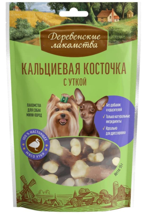 Кальциевая косточка с уткой для собак мини-пород "Деревенские лакомства" (55 гр.)