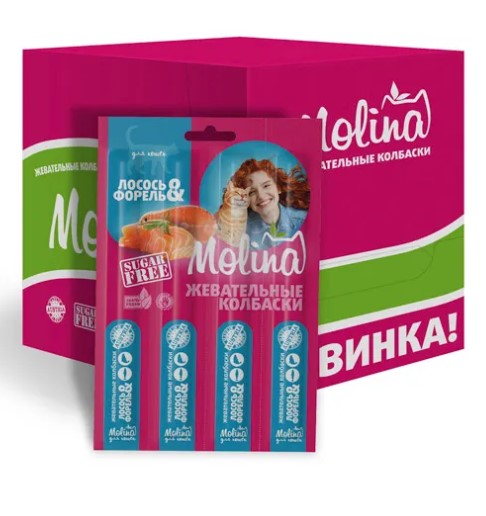Molina Жевательные колбаски для кошек (лосось и форель) (20 гр.)