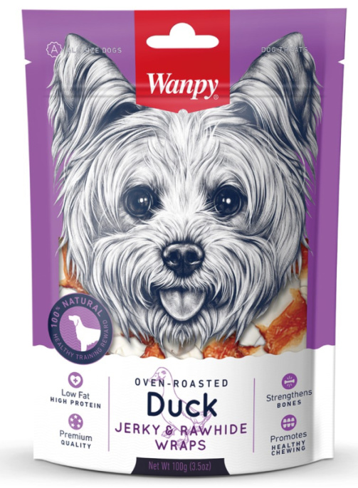 Лакомство для собак Wanpy Dog Кости из сыромятной кожи с утиным мясом (100 гр)