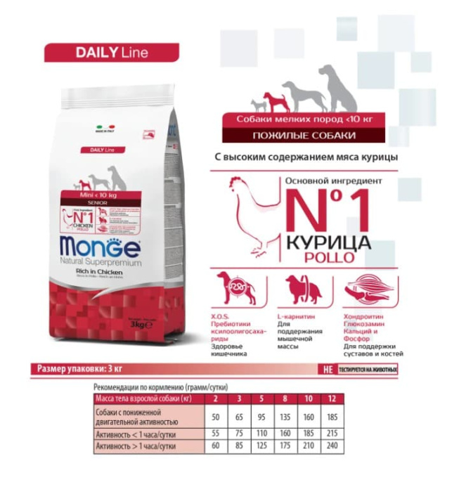 Сухой корм для собак Monge Dog Daily Line Mini Senior (курица) (3 кг)