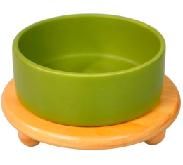 Миска Mr.Kranch Bamboo керамическая зеленая на бамбуковой подставке