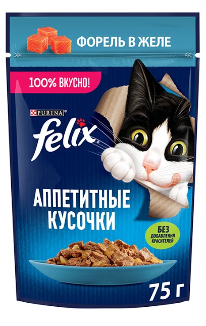 Влажный корм для кошек Felix Аппетитные кусочки в желе (форель) (75 гр)