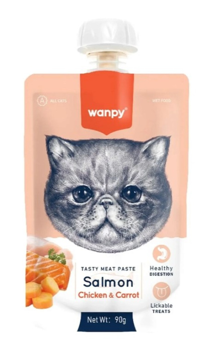 Лакомство для кошек Wanpy Cat Мясное пюре из лосося (90 гр)