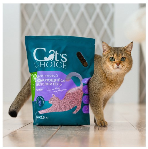 Наполнитель растительный комкующийся тофу Cat's choice (лаванда) (6 л (2,5 кг))