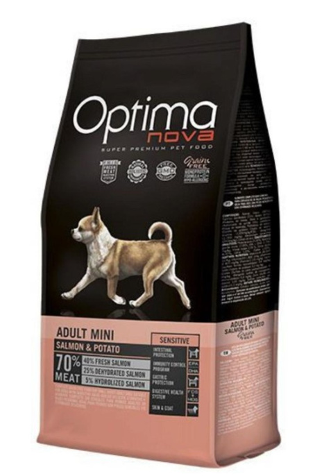 Сухой корм для собак мелких пород Optima Nova Sensitive Adult Mini (лосось, картофель) (800 гр)