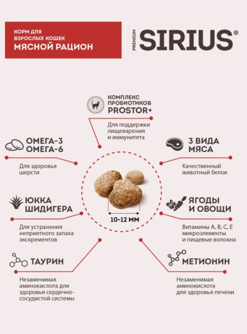 Сухой корм для кошек Sirius Adult Cat (мясной рацион)  (400 гр.)