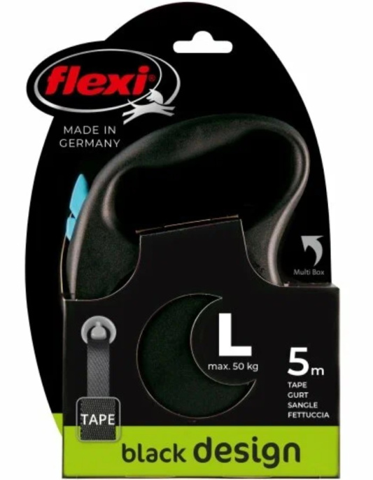 Поводок-рулетка Flexi BLACK DESIGN лента, синий (S,15кг/5м)