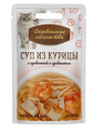 Влажный корм для кошек Деревенские лакомства Суп из курицей с креветкой и гребешком (4х35 гр)