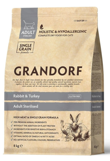 Сухой корм для стерилизованных кошек GRANDORF Rabbit&Turkey STERILISED (кролик, индейка) (2 кг)