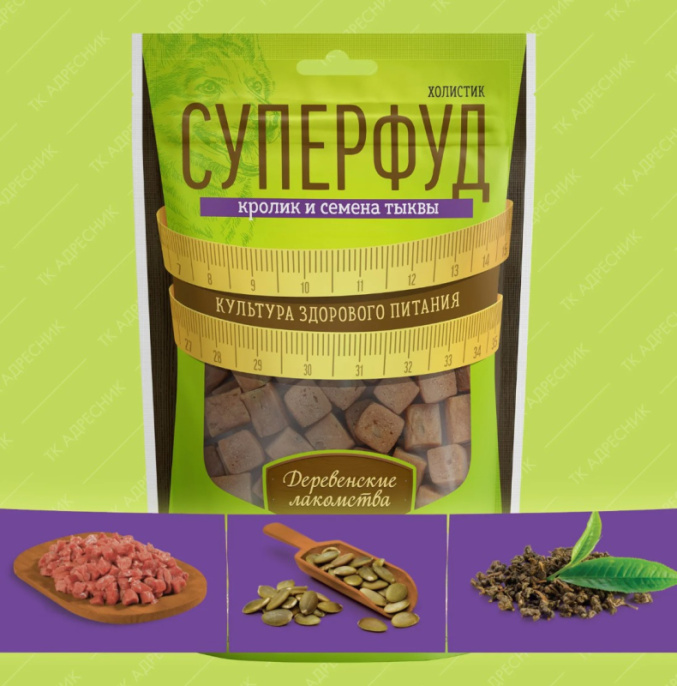 Лакомство для собак Деревенские лакомства СУПЕРФУД (кролик, семена тыквы) (90 гр)