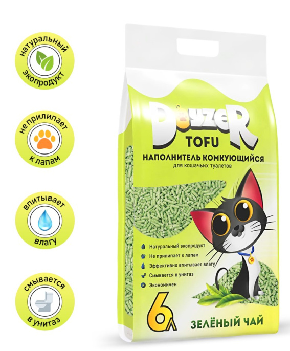 Наполнитель комкующийся DOYZER TOFU (зеленый чай) (2,5 кг (6 литров))