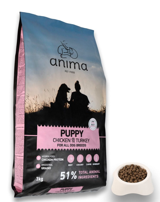 Сухой корм для щенков всех пород ANIMA (курица, индейка) (3 кг)
