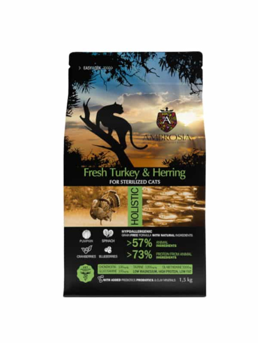 Сухой корм для кошек Ambrosia Grain Free Sterilized Cat (индейка, сельдь) (1.5 кг)