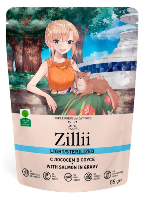 Влажный корм для кошек ZILLII Sterilized & Light Adult Cat в соусе (лосось) (85 гр)