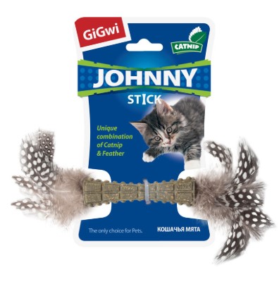 Игрушка для кошек GiGwi Johnny Stick Спрессованная кошачья мята с перьями 8 см (8 см)