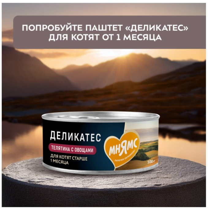 Влажный корм для котят старше 3 месяцев Мнямс Деликатес Куриное филе с козьим молоком в соусе  (50 гр.)