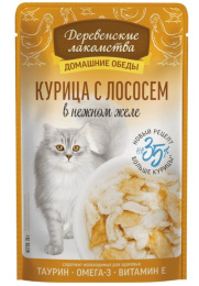 Влажный корм для кошек Деревенские лакомства Курица с лососем в нежном желе