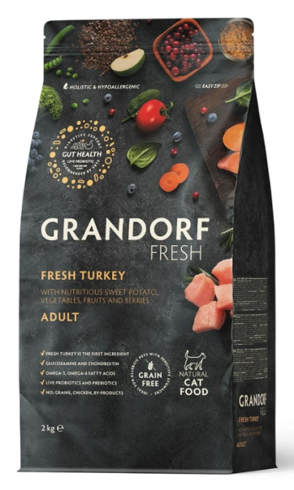 Сухой корм для кошек GRANDORF Fresh Turkey&Sweet Potato ADULT (индейка, батат) (400 гр)