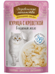 Влажный корм для кошек Деревенские лакомства Курица с креветкой в нежном желе