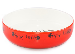 Миска для кошек Mr.Kranch керамическая красно-белая с рыбками