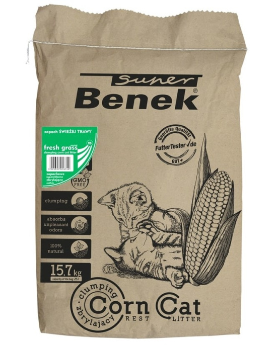 Кукурузный наполнитель Super Benek Corn Cat (Свежая трава) (7 л)