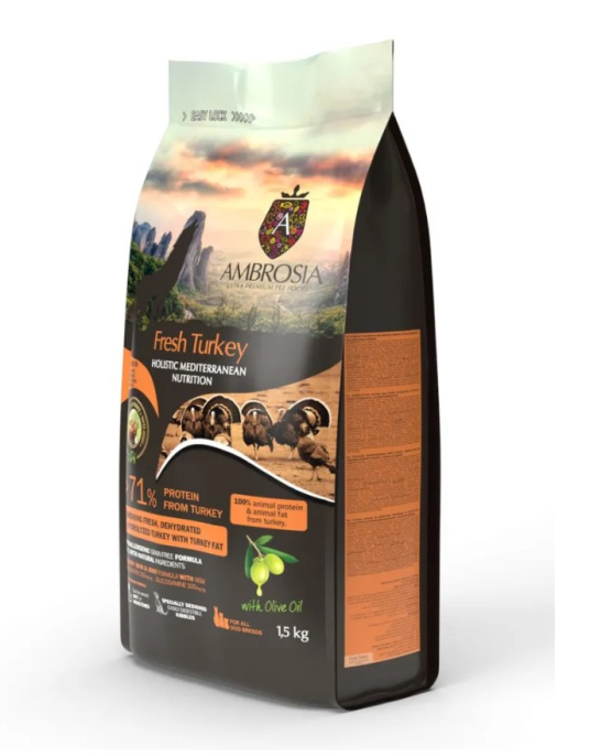 Сухой корм для взрослых собак AMBROSIA MEDITERRANEAN (индейка) (1.5 кг)