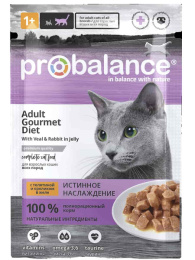 Влажный корм для кошек ProBalance Adult Gourmet Diet (телятина и кролик в желе)