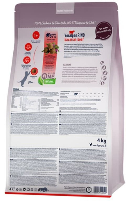 Сухой корм для кошек Happy Cat Sterilised VoralpenRind (говядина) (10 кг)