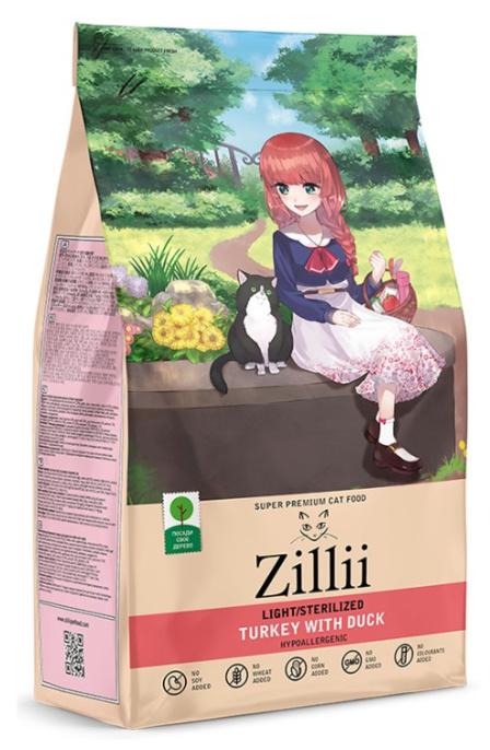 Сухой корм для кошек ZILLII Light & Sterilized Adult Cat (индейка, утка) (400 гр)