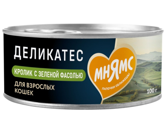 Влажный корм Мнямс Кролик с зеленой фасолью для кошек "Паштет по-мальтийски" (100 гр.)