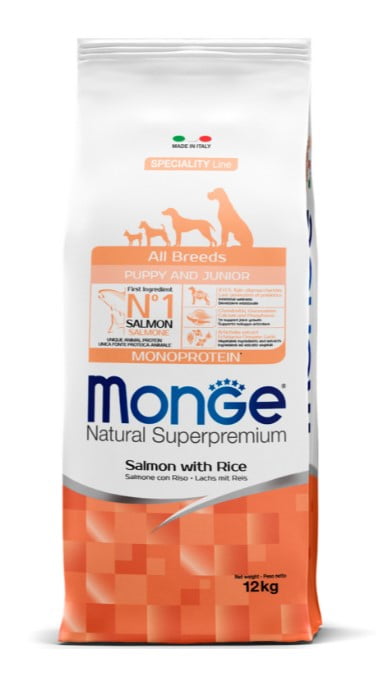 Сухой корм для щенков Monge Monoprotein Puppy & Junior All Breeds (лосось, рис) (800 гр.)