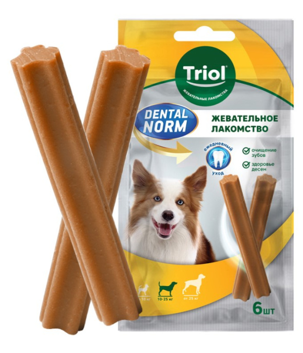Triol Лакомство для собак средних пород "Палочки жевательные" DENTAL NORM (150 гр. (6 шт))