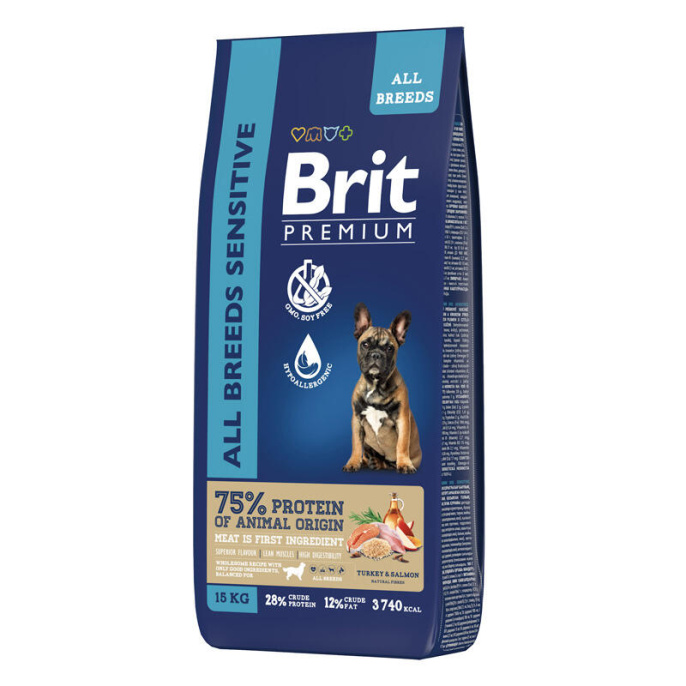 Сухой корм для собак Brit Premium Dog Adult Sensitive (лосось, индейка) (15 кг)