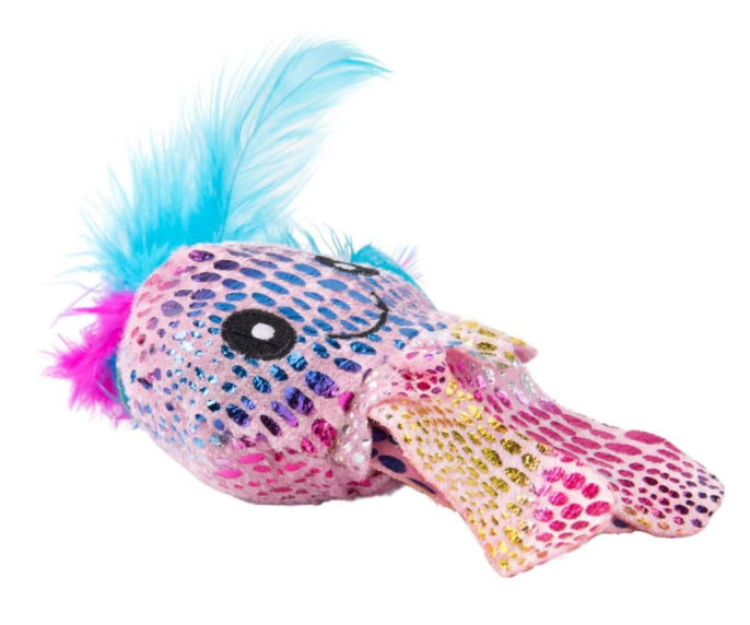 Игрушка для кошек Mr.Kranch Осьминожка плюшевая, с кошачьей мятой и перышками розовая (6,5 см)