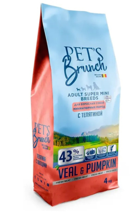 Сухой корм для собак миниатюрных пород Pet's Brunch Adult Super Mini Breeds (телятина, тыква) (1 кг)