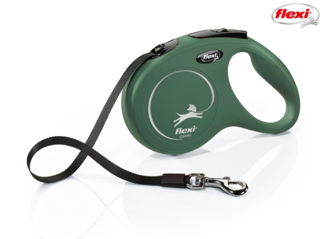 Поводок-рулетка для собак Flexi Classic Сompact лента (зеленый) (S, до 15кг/5м)