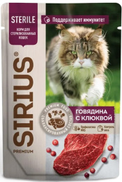 Влажный корм для стерилизованных кошек Sirius Adult Cat (говядина, клюква) 
