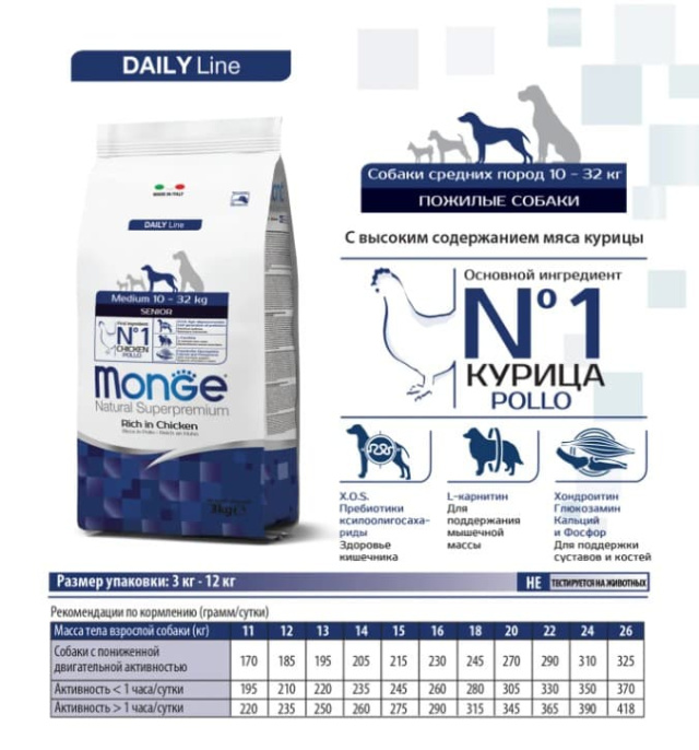 Сухой корм для собак Monge Dog Daily Line Medium Senior (курица) (3 кг)
