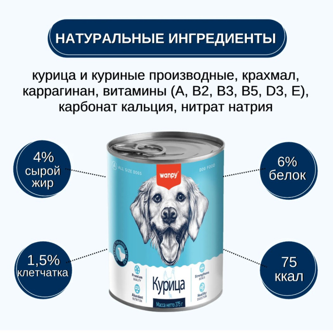 Консервы для собак Wanpy Dog (курица) (375 гр)