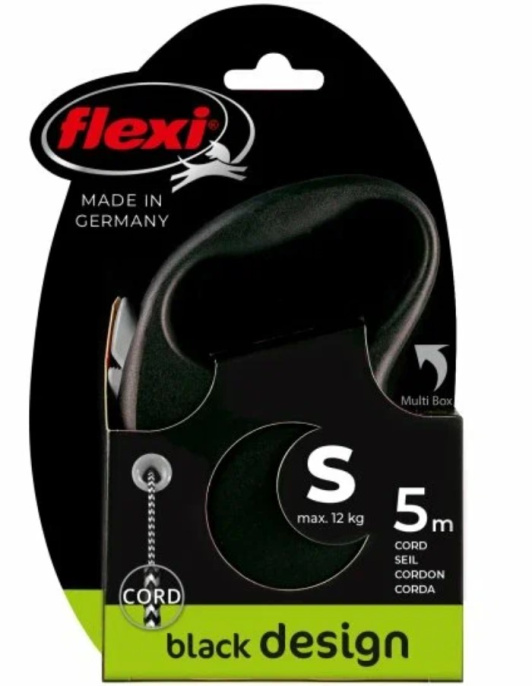 Поводок-рулетка Flexi BLACK DESIGN трос, черный (M, 20кг/5м)