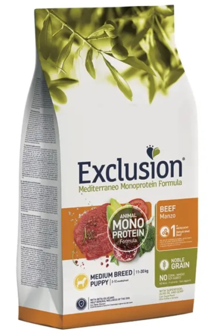 Сухой корм для щенков EXCLUSION Monoprotein Noble Grain Puppy Medium (говядина) (12 кг)