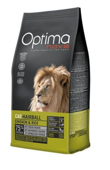 Сухой корм для кошек Optima Nova Cat Hairball (курица, рис) (8 кг)