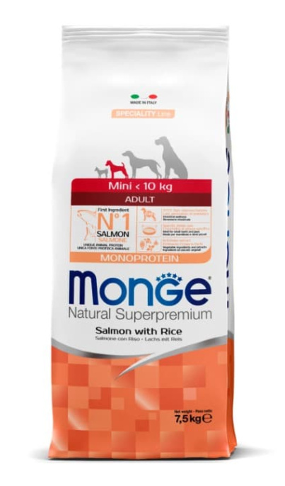 Сухой корм для собак Monge Dog Monoprotein Adult Mini (лосось, рис) (2,5 кг)