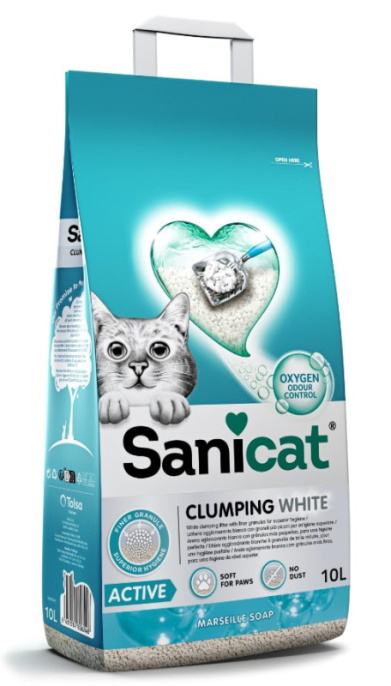 Наполнитель бентонитовый Sanicat Clumping White ACTIVE Marseille Soap (10 л)
