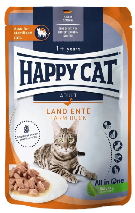 Влажный корм для кошек Happy Cat Culinary Meat in Sauce LandEnte Adult Cat кусочки в соусе (утка) (85 гр)