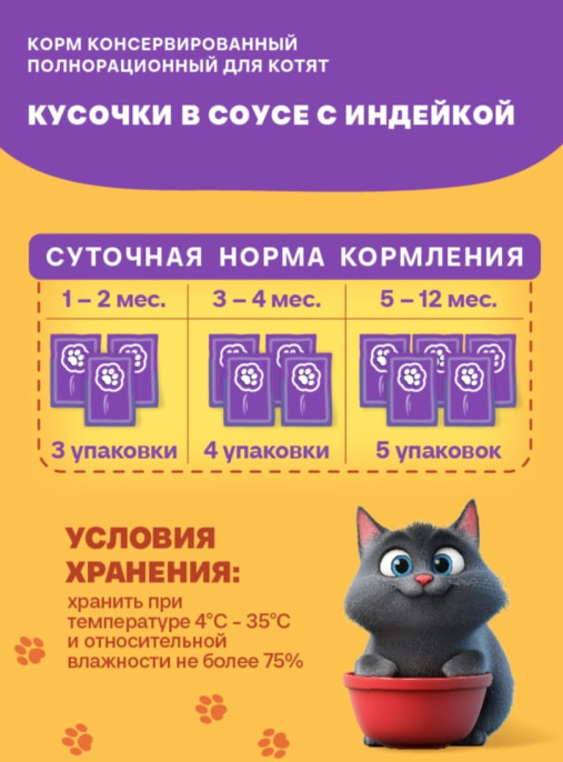 Влажный корм для котят Хаппи Лаппи Kitten (индейка) (75 гр)
